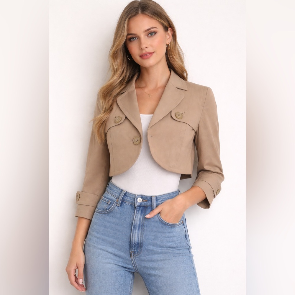 ANN TAYLOR - LOFT || Tan Bolero Cropped Blazer. Sz. 6P